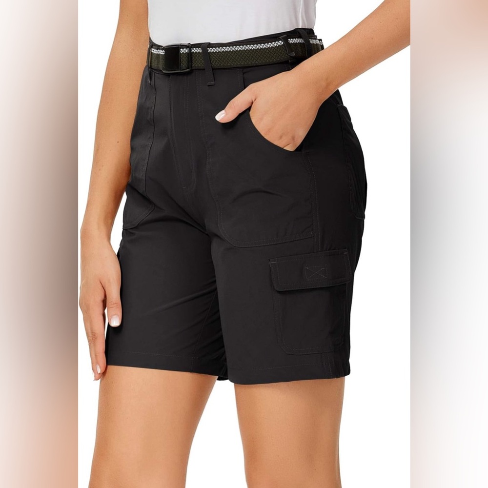 Black Cargo Stretchy Hiking Athletic Shorts